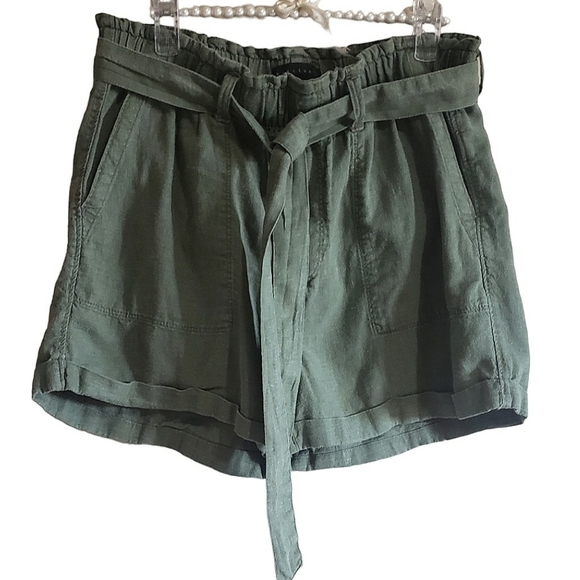 Sanctuary Pants - Sanctuary Khaki Green Shorts Linen Blend Sz M Tie Belt High Waist Cuffed Boho